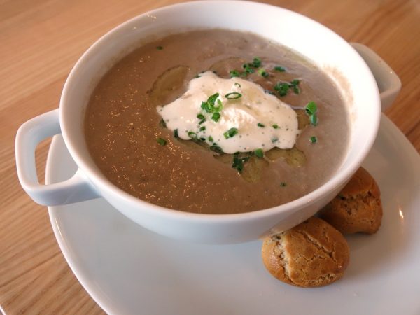 Mushroom soup with black truffle gougeres at Marlowe